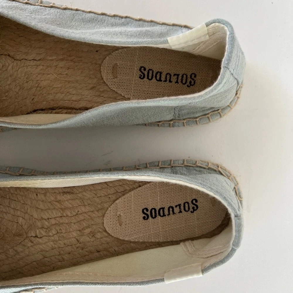 Soludos Flamingos Embroidered Espadrille Smoking Slipper, Light Blue, 9
